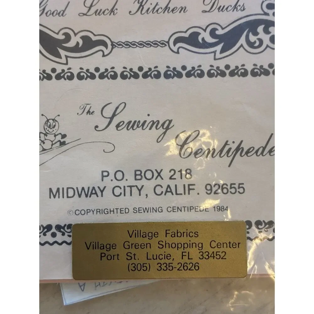 VTG 1984 Daffodil & Duncan Good Luck Kitchen Ducks Sew Pattern Sewing Centipede